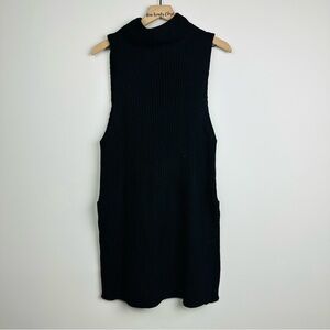 Olivaceous Stylish Mock Black Knit Sleeve Slit Tunic Size Medium